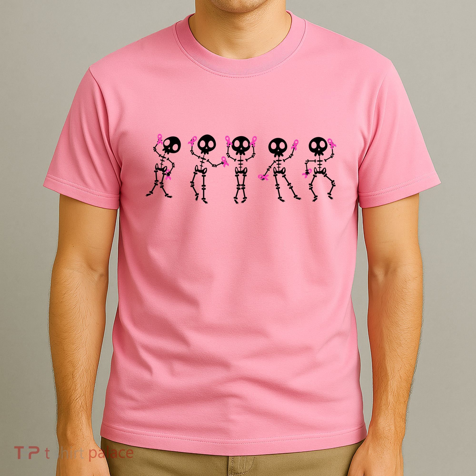 Funny Breast Cancer Awareness Dancing Halloween Skeletons T-Shirt