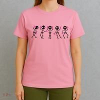 Funny Breast Cancer Awareness Dancing Halloween Skeletons T-Shirt thumb 4