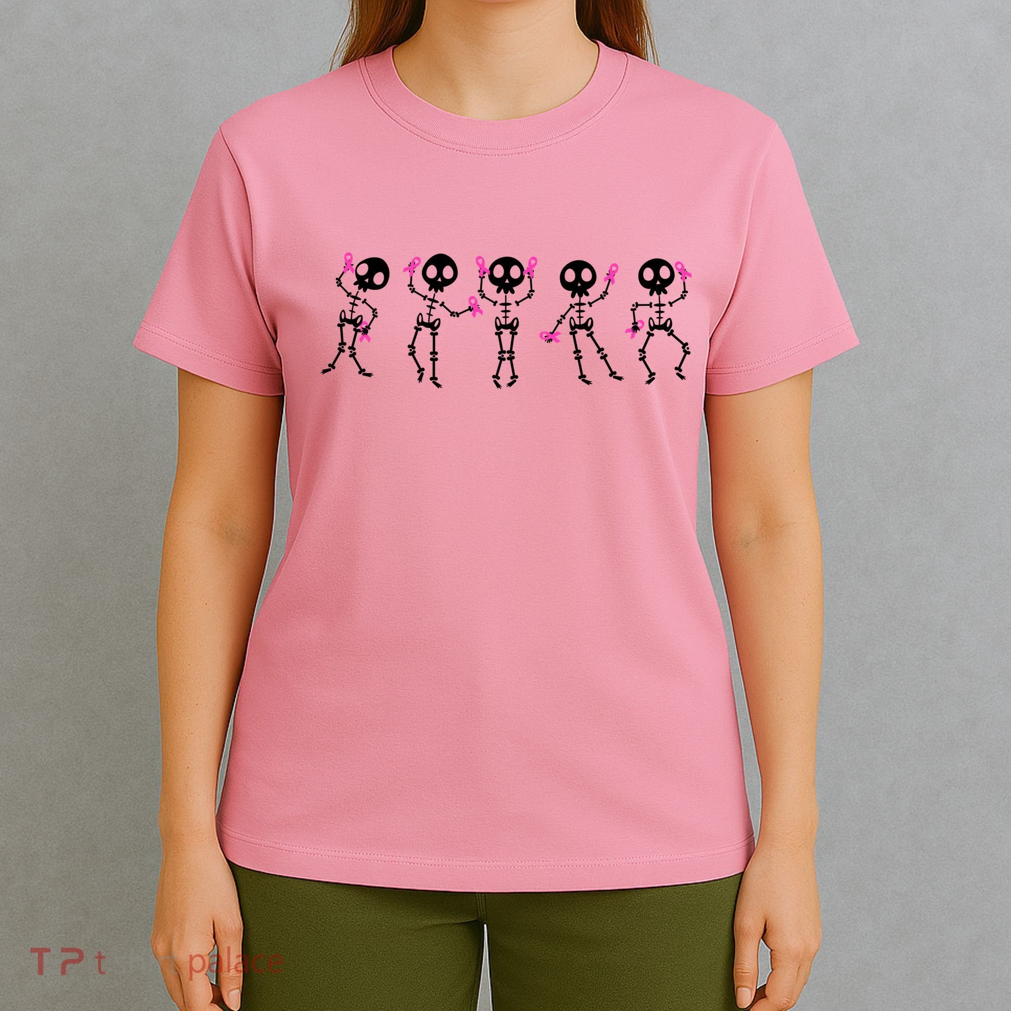 Funny Breast Cancer Awareness Dancing Halloween Skeletons T-Shirt