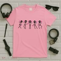 Funny Breast Cancer Awareness Dancing Halloween Skeletons T-Shirt thumb 5