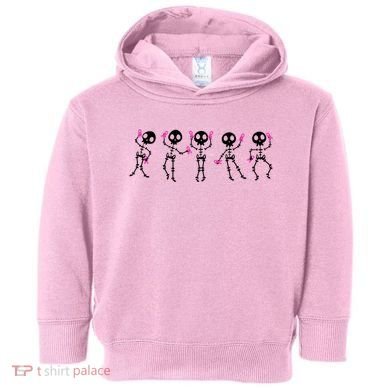 Funny Breast Cancer Awareness Dancing Halloween Skeletons Toddler Hoodie