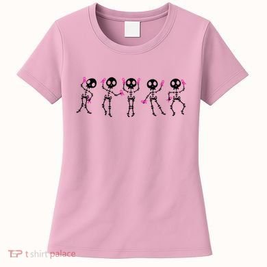 Funny Breast Cancer Awareness Dancing Halloween Skeletons Women's T-Shirt