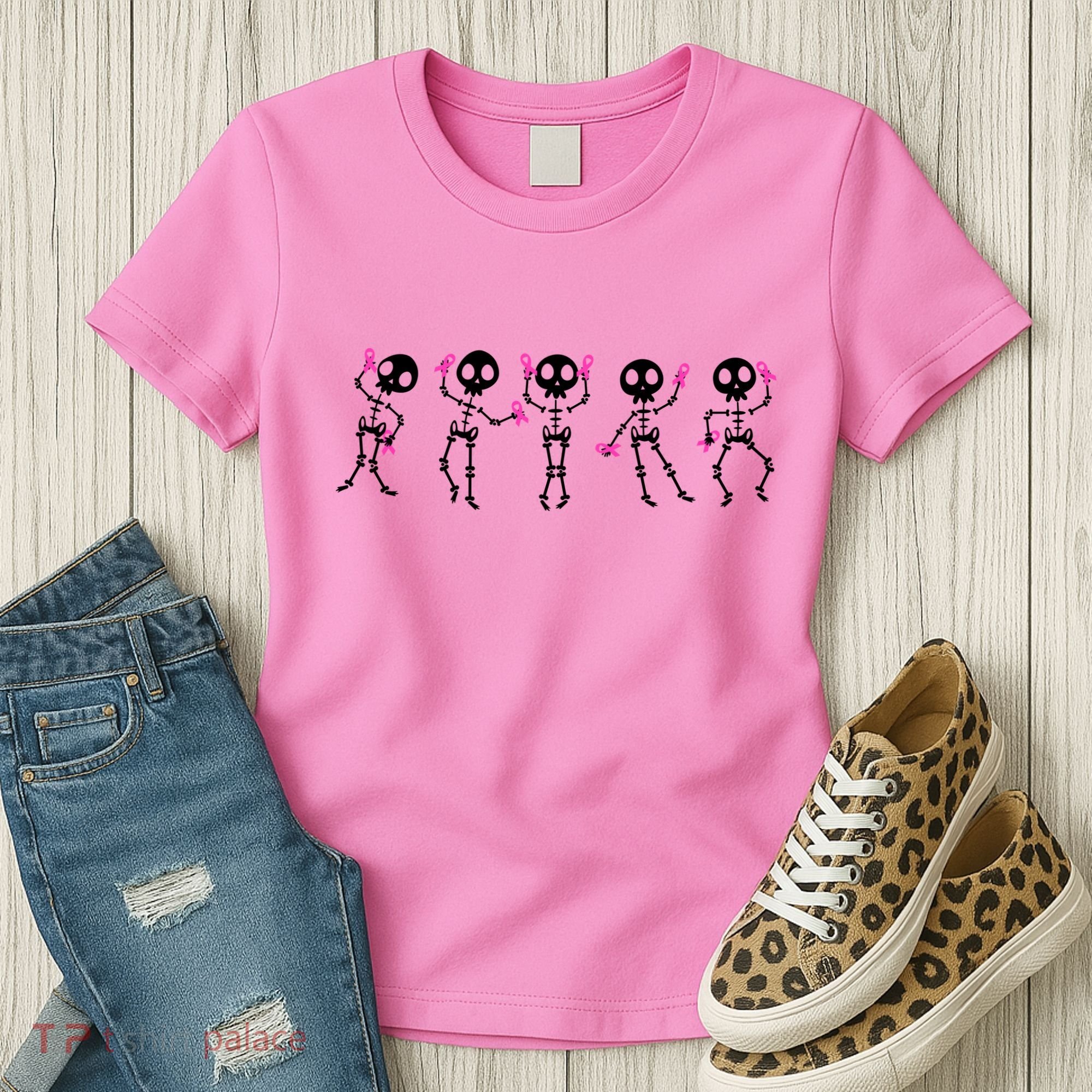 Funny Breast Cancer Awareness Dancing Halloween Skeletons Women's T-Shirt