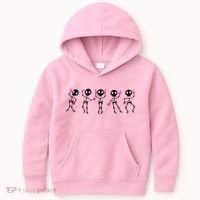 Funny Breast Cancer Awareness Dancing Halloween Skeletons Kids Hoodie thumb 0