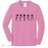 Funny Breast Cancer Awareness Dancing Halloween Skeletons Kids Long Sleeve Shirt thumb 0
