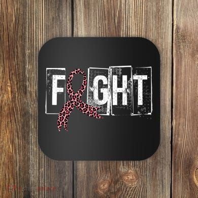 Fight Breast Cancer Awareness Leopard Ribbon Coaster