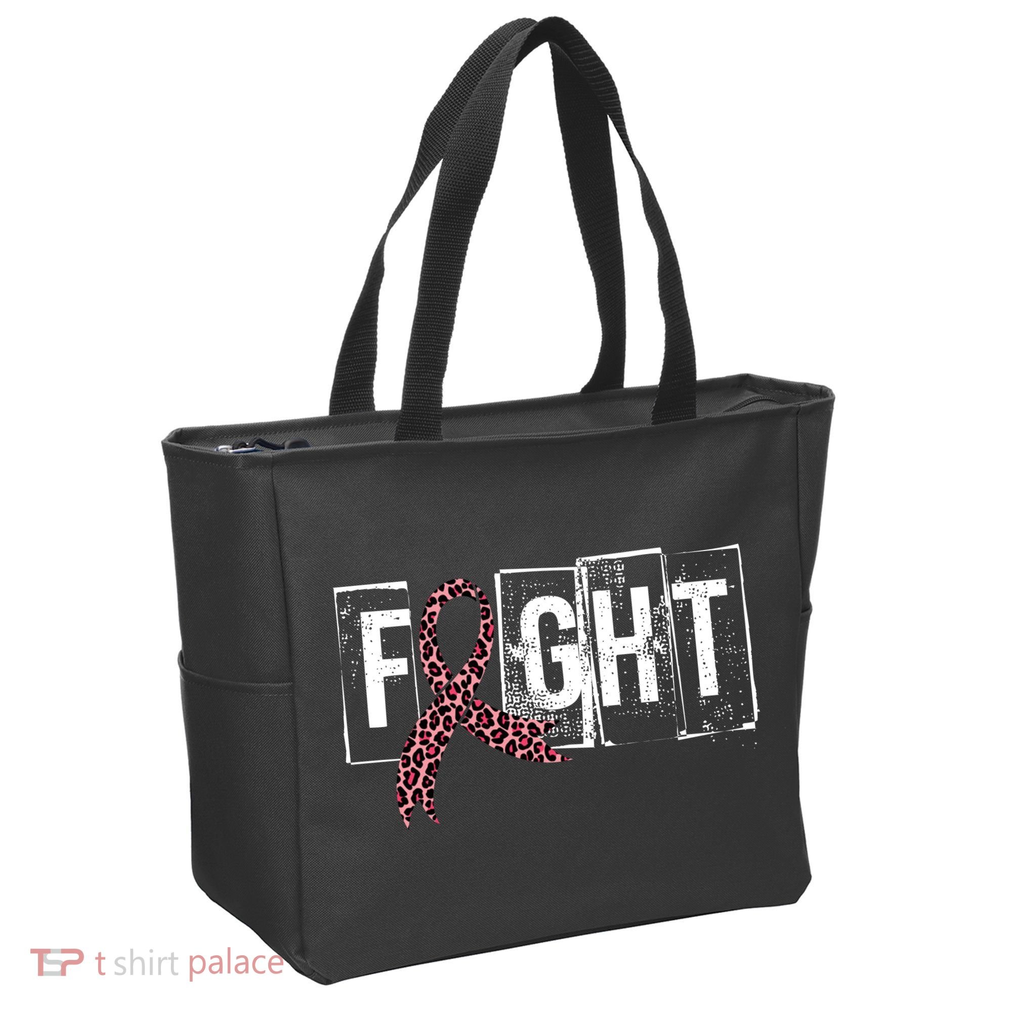 Fight Breast Cancer Awareness Leopard Ribbon Tote Bag