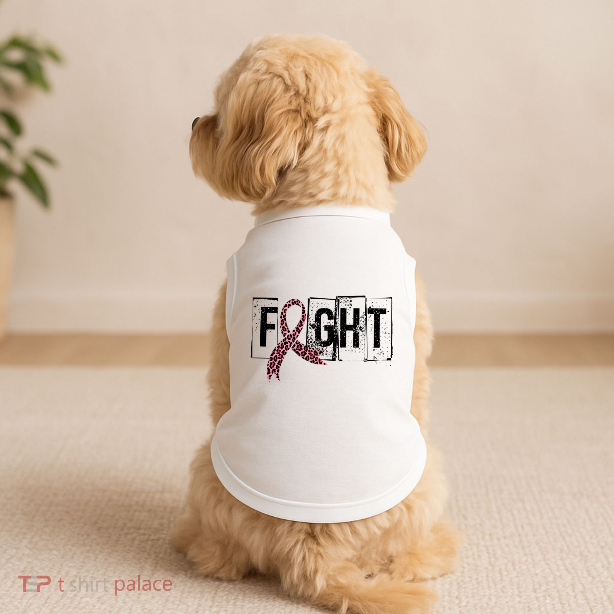 Fight Breast Cancer Awareness Leopard Ribbon Doggie Tank
