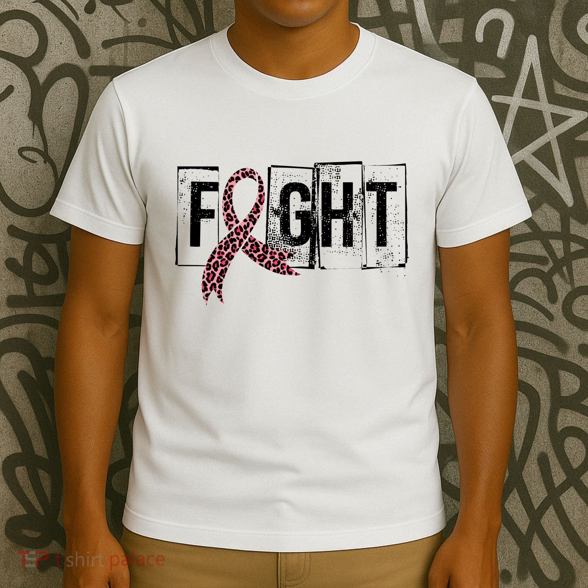 Fight Breast Cancer Awareness Leopard Ribbon T-Shirt