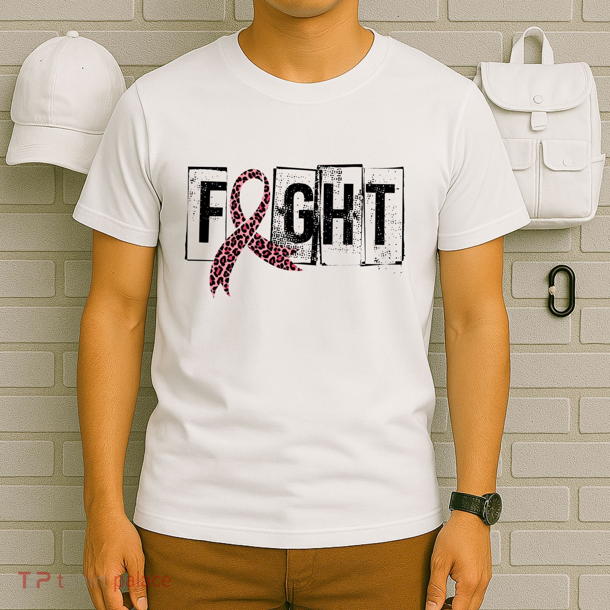 Fight Breast Cancer Awareness Leopard Ribbon T-Shirt