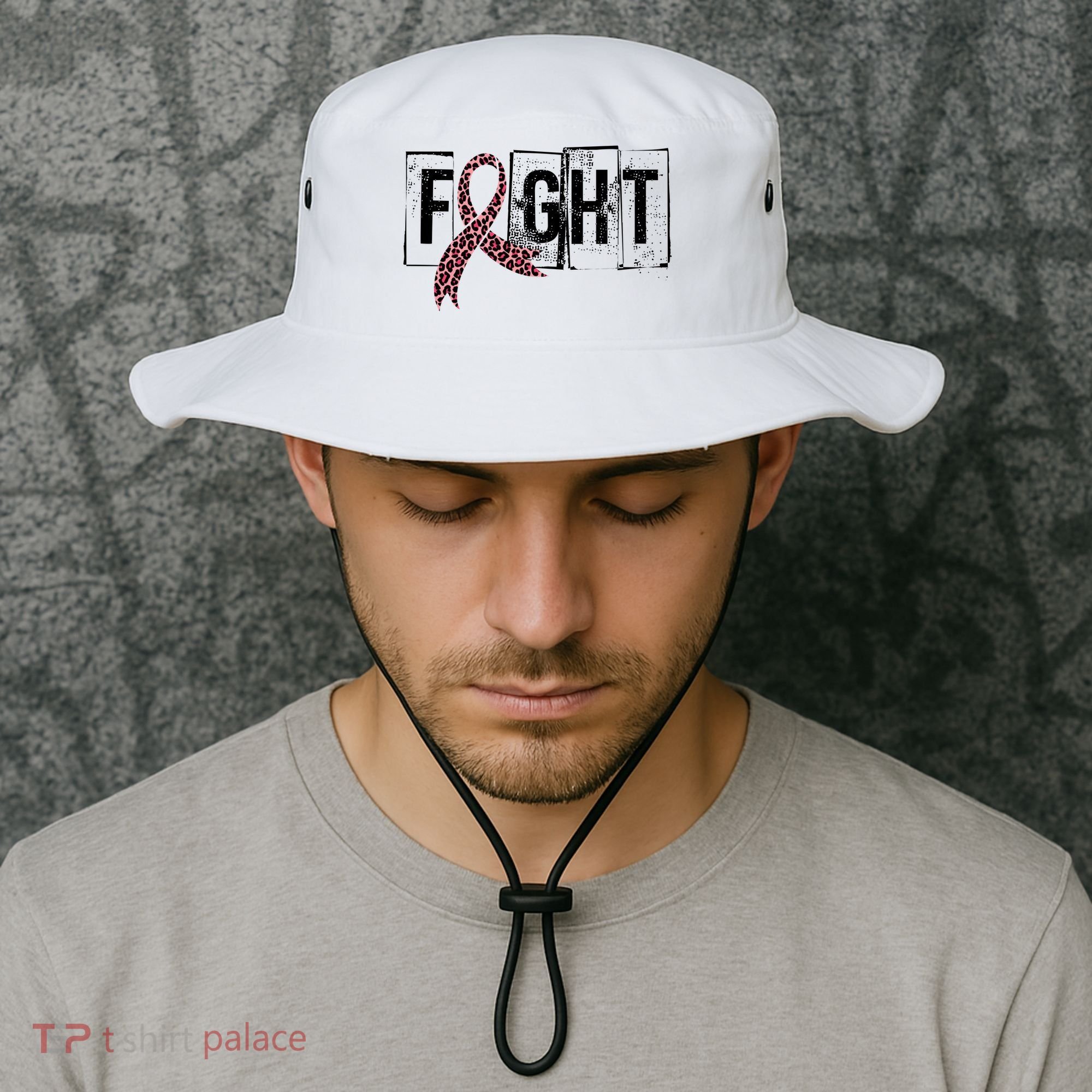 Fight Breast Cancer Awareness Leopard Ribbon Bucket Hat