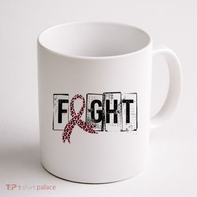 Fight Breast Cancer Awareness Leopard Ribbon Coffee Mug back