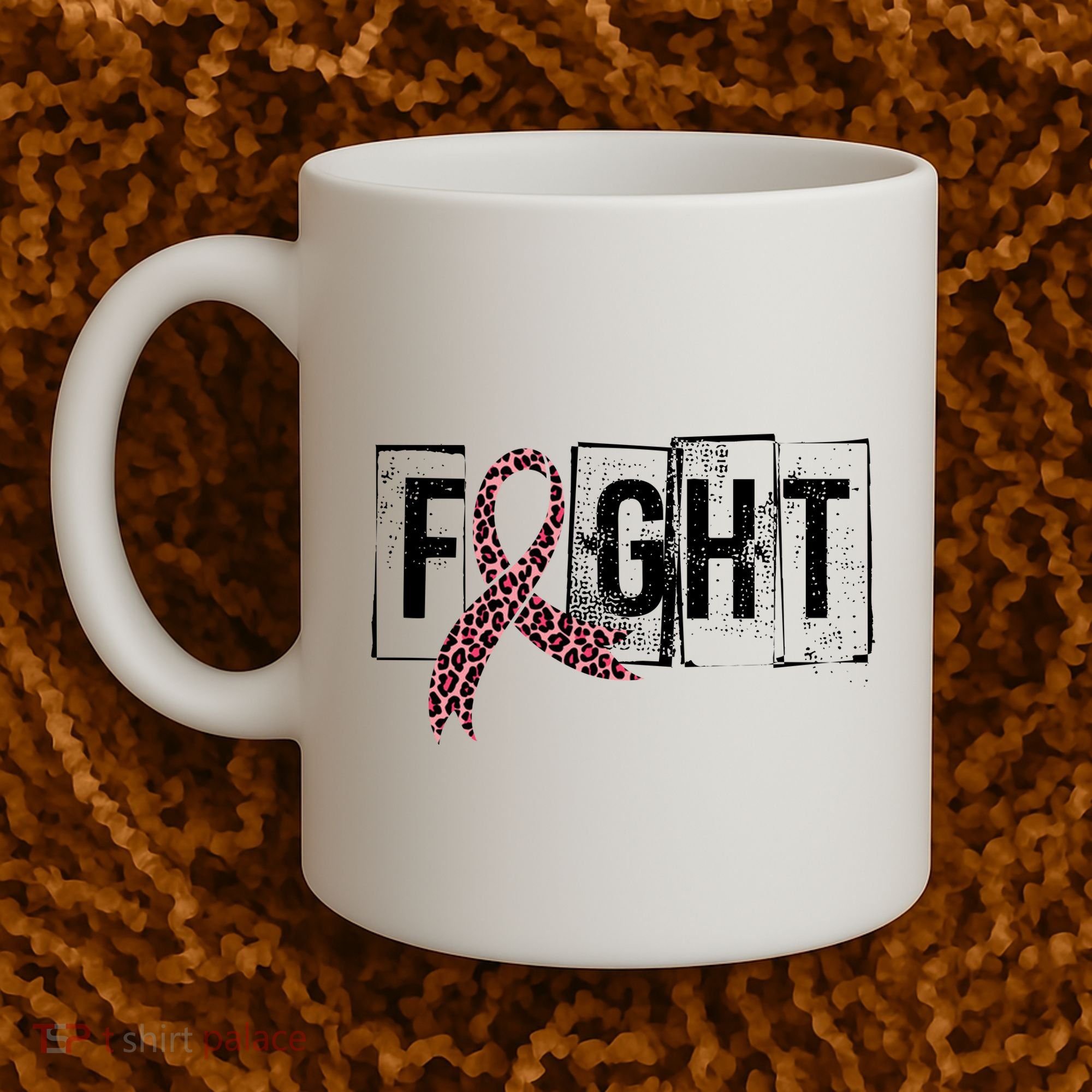 Fight Breast Cancer Awareness Leopard Ribbon Coffee Mug