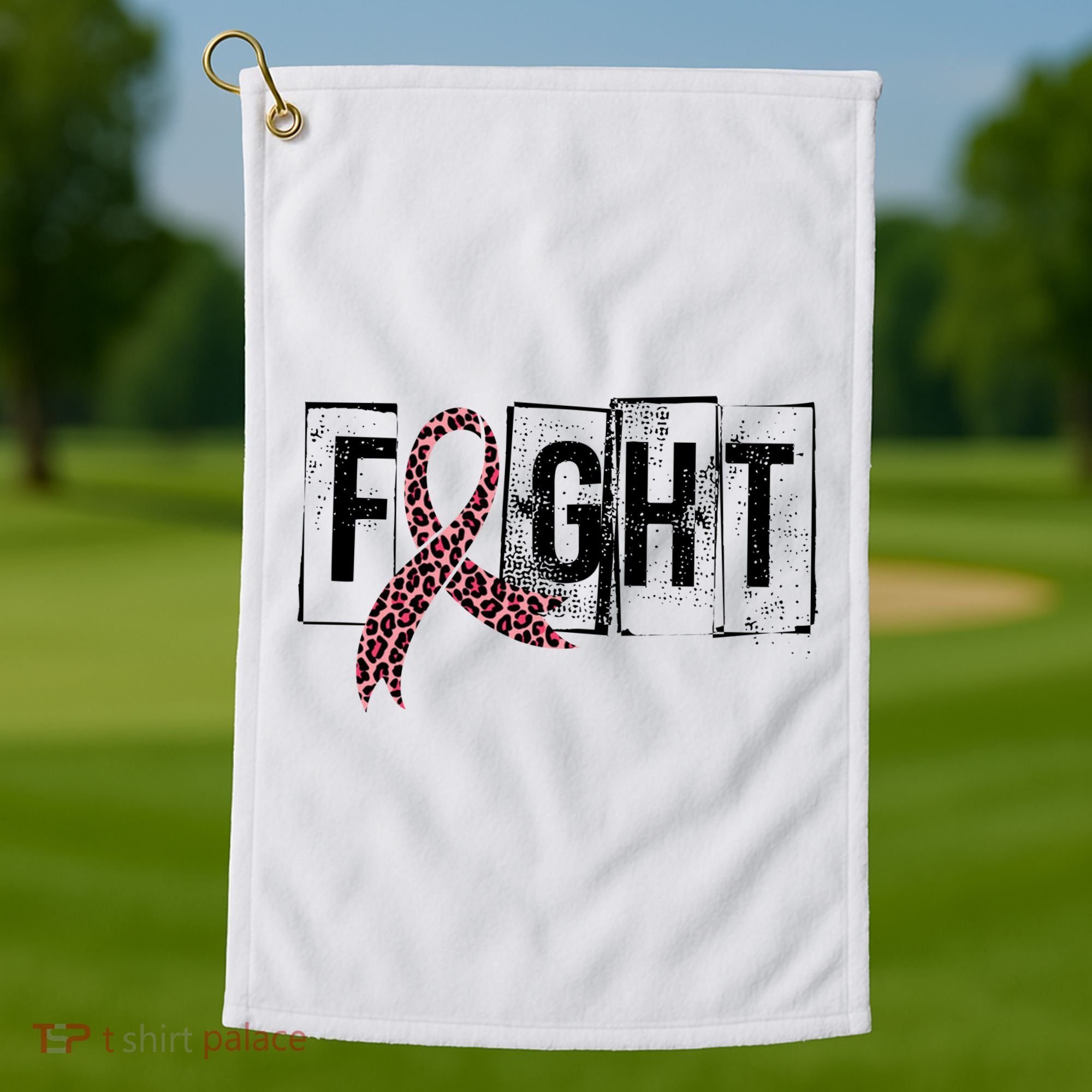 Fight Breast Cancer Awareness Leopard Ribbon Golf Towel
