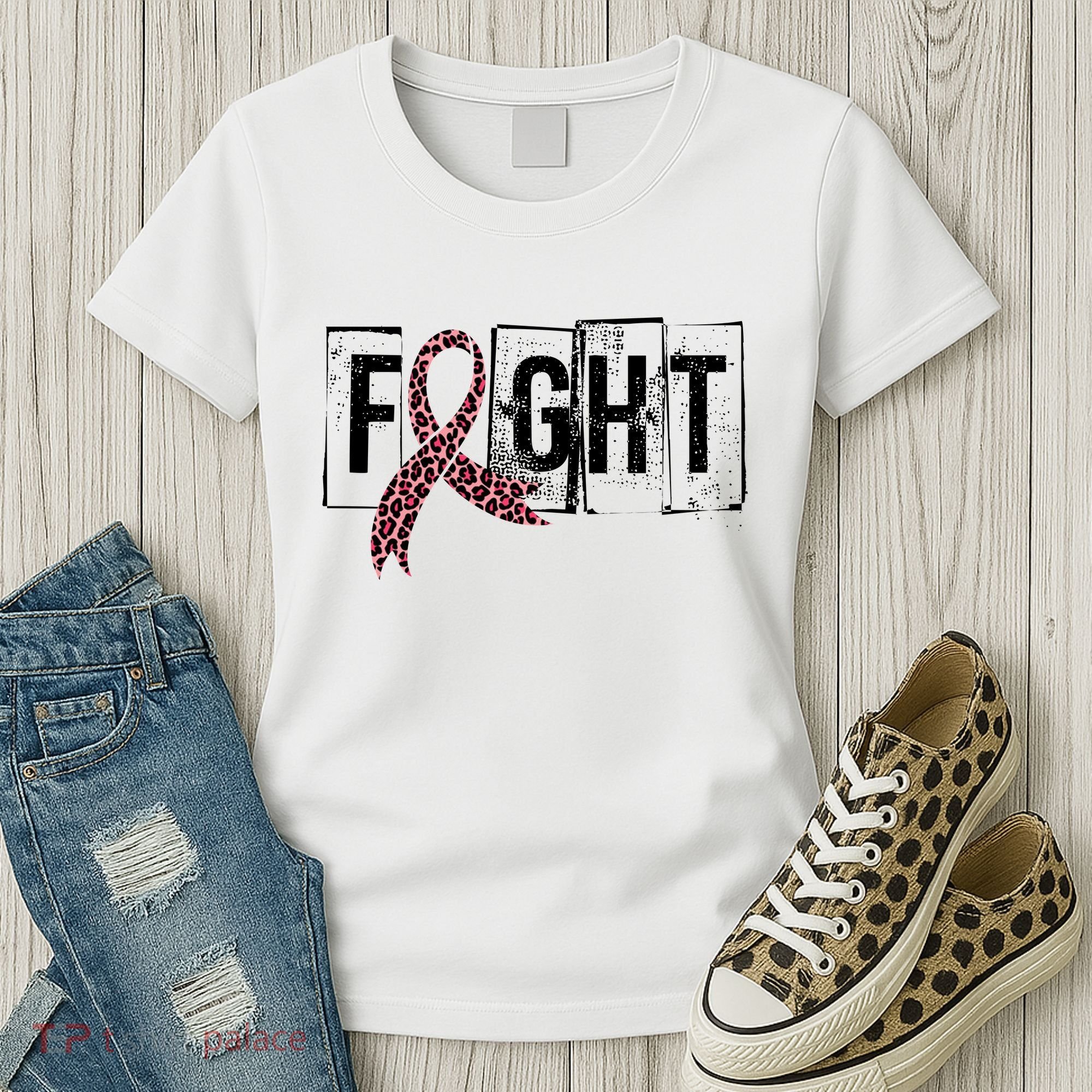 Fight Breast Cancer Awareness Leopard Ribbon Women's T-Shirt