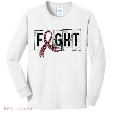 Fight Breast Cancer Awareness Leopard Ribbon Kids Long Sleeve Shirt