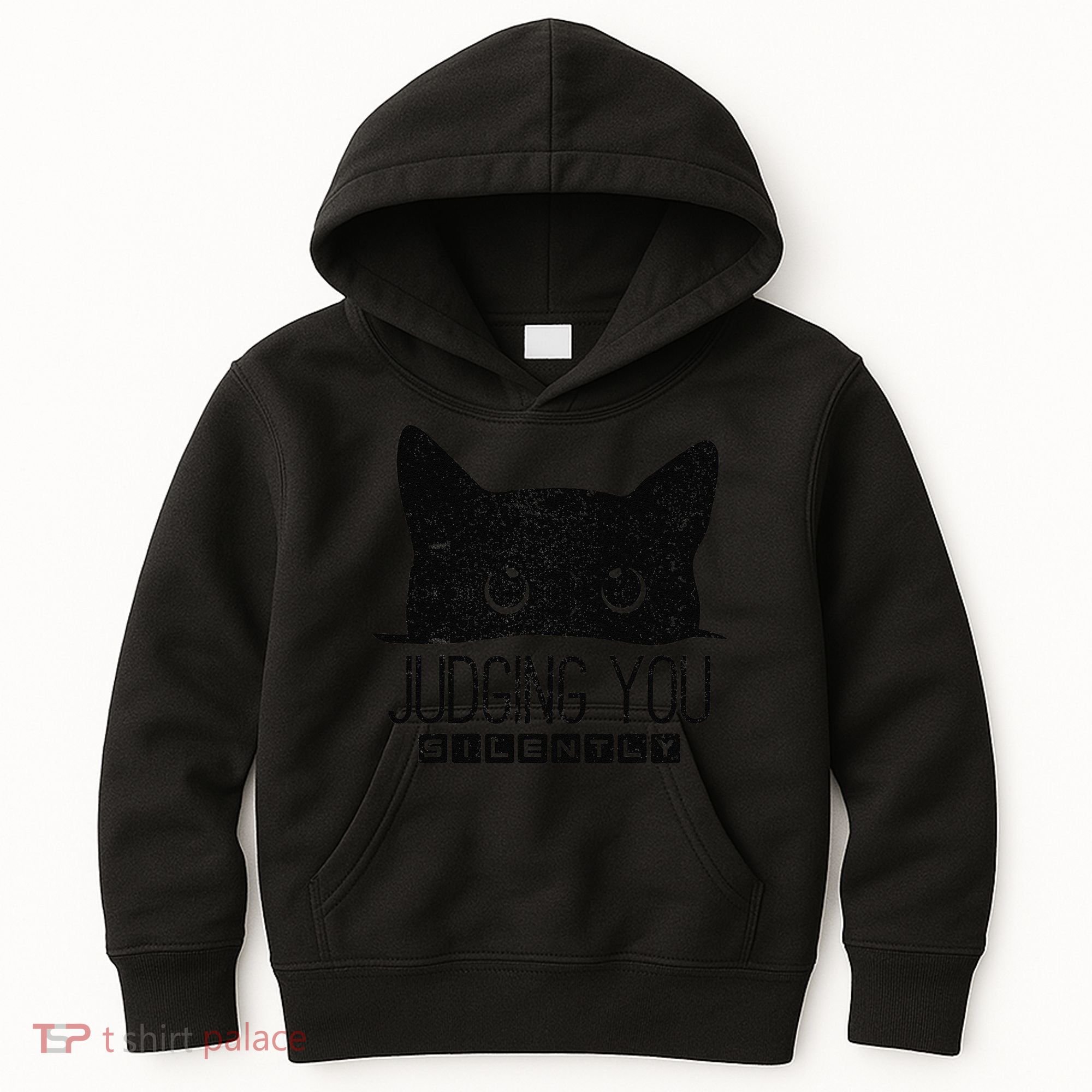 Funny Black Cat Judging You Silently Sarcastic Cat Mom Gift Kids Hoodie