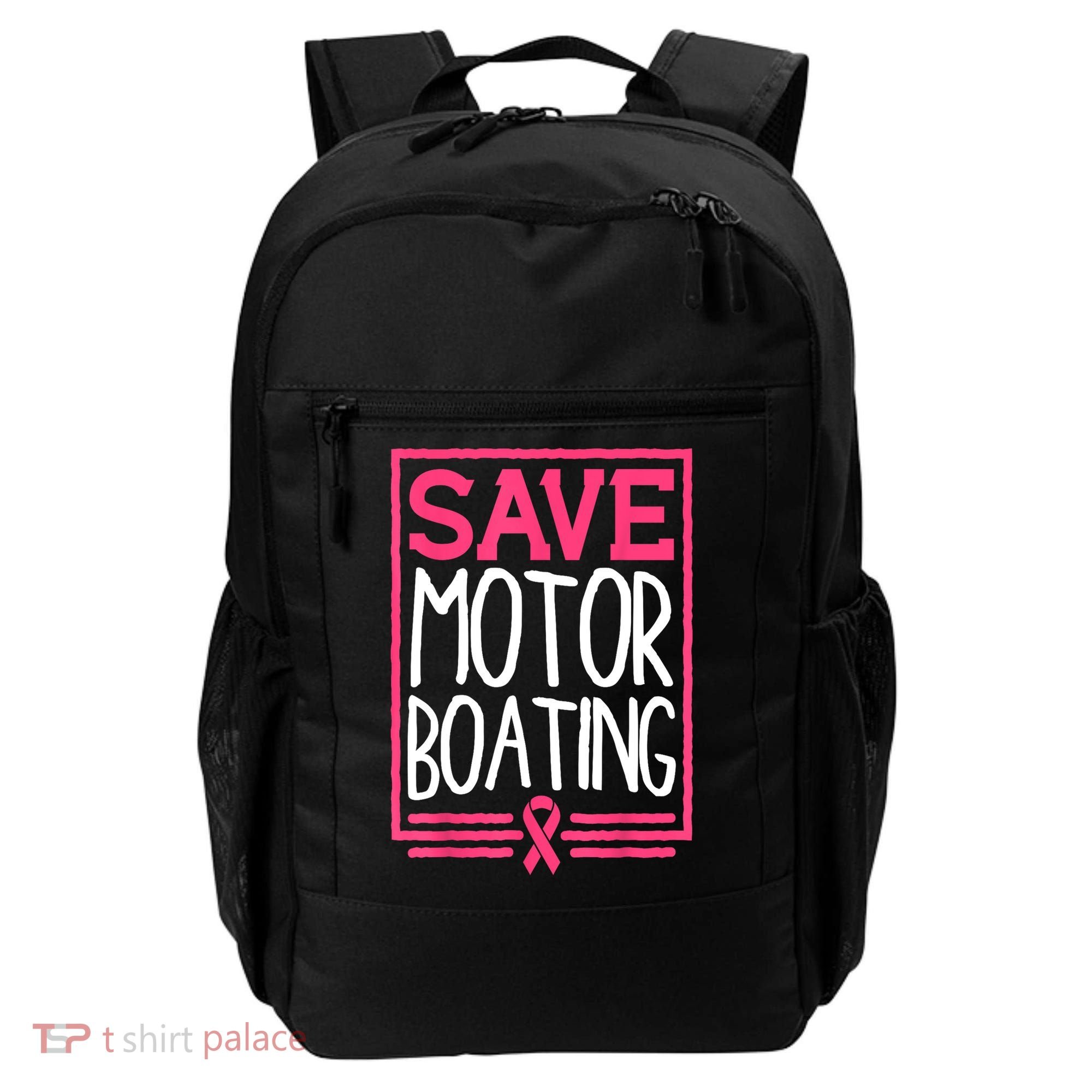 Funny Breast Cancer Save Motor Boating Pin.K Ribbon Gift Backpack