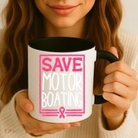 Funny Breast Cancer Save Motor Boating Pin.K Ribbon Gift Coffee Mug thumb 3