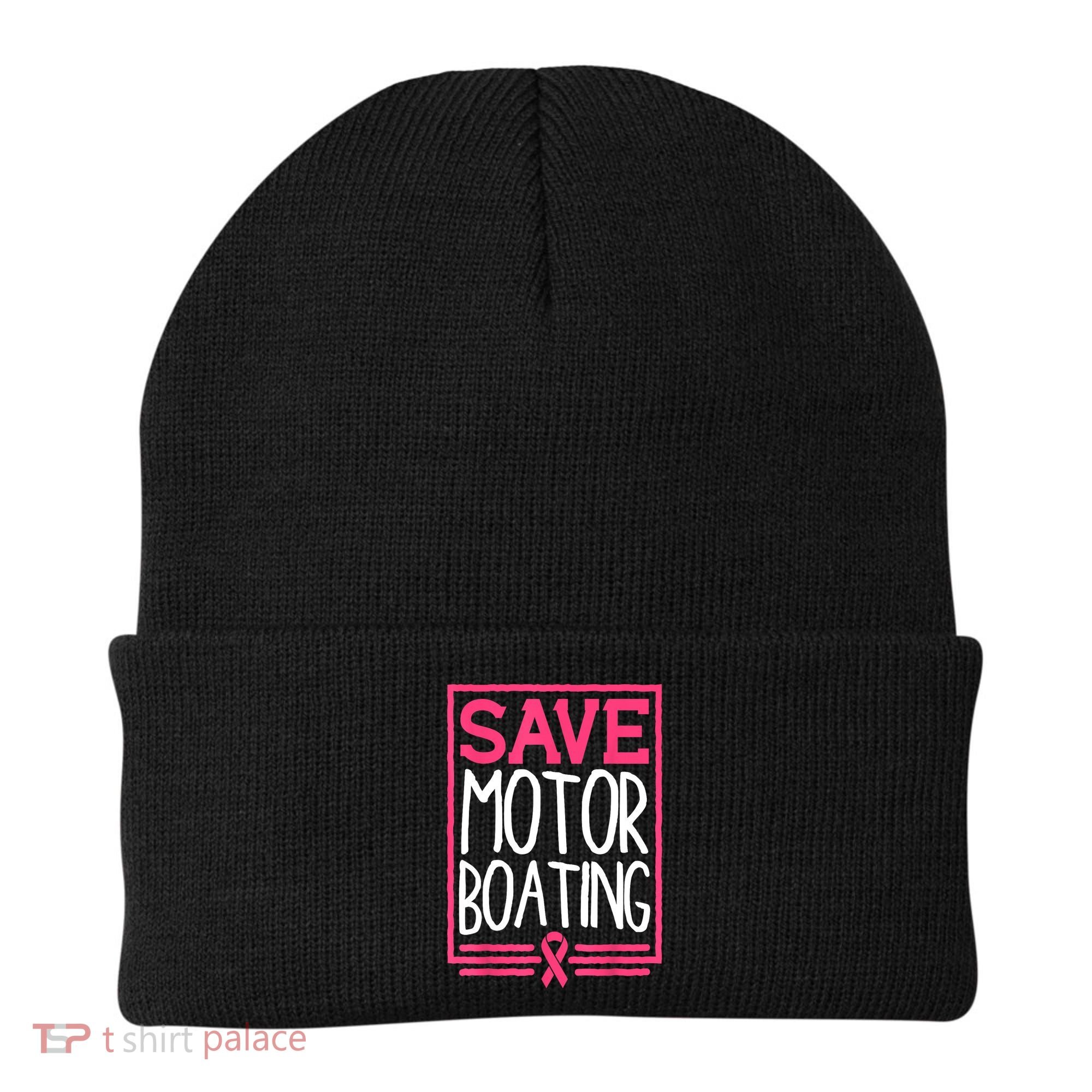 Funny Breast Cancer Save Motor Boating Pin.K Ribbon Gift Beanie