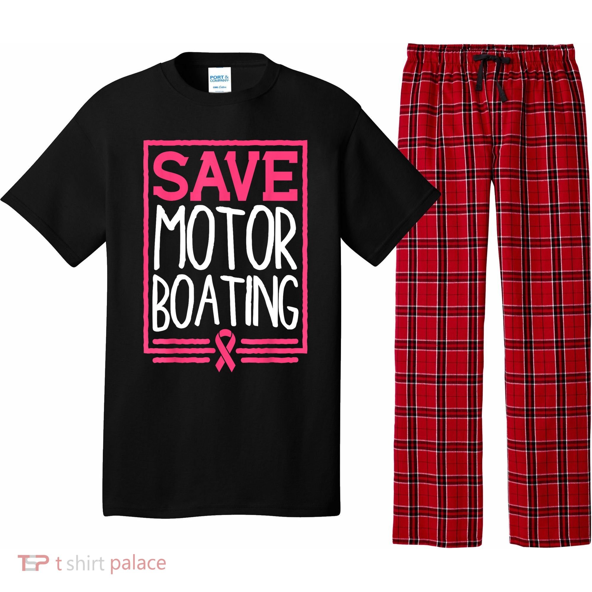 Funny Breast Cancer Save Motor Boating Pin.K Ribbon Gift Pajama Set