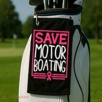 Funny Breast Cancer Save Motor Boating Pin.K Ribbon Gift Golf Towel thumb 2