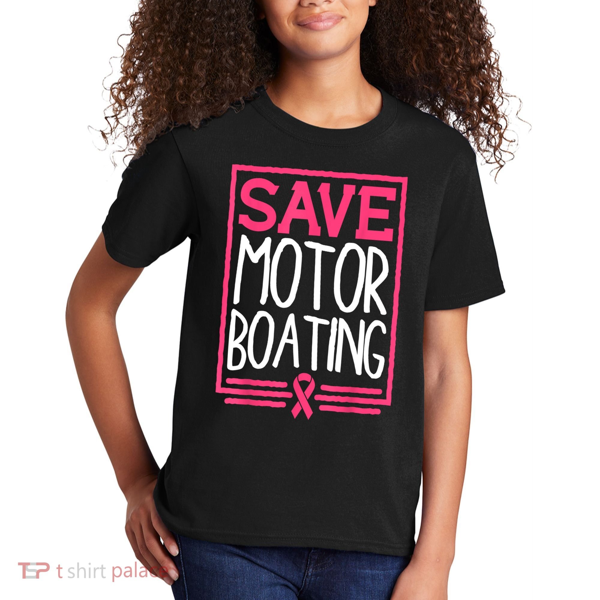 Funny Breast Cancer Save Motor Boating Pin.K Ribbon Gift Kids T-Shirt