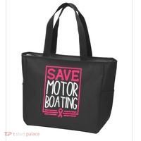 Funny Breast Cancer Save Motor Boating Pin.K Ribbon Gift Tote Bag thumb 3