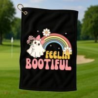 Feeling Bootiful Cute Retro Ghost Halloween Golf Towel thumb 1