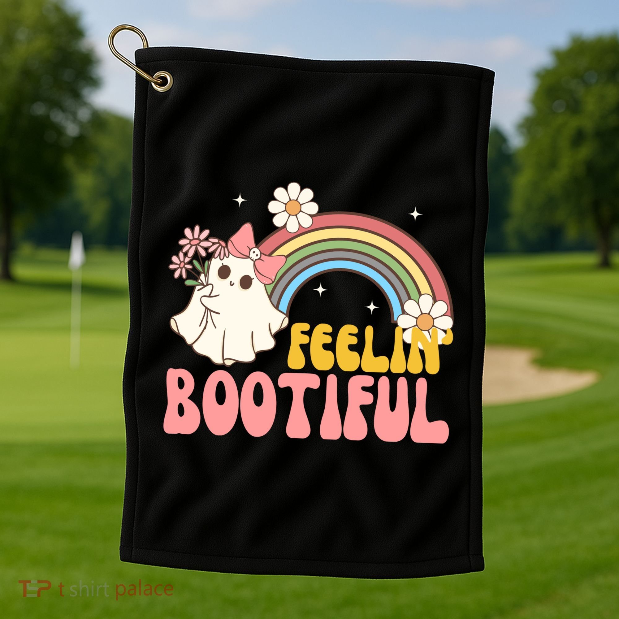 Feeling Bootiful Cute Retro Ghost Halloween Golf Towel