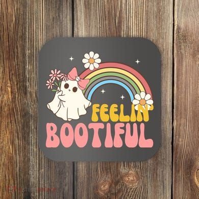 Feeling Bootiful Cute Retro Ghost Halloween Coaster