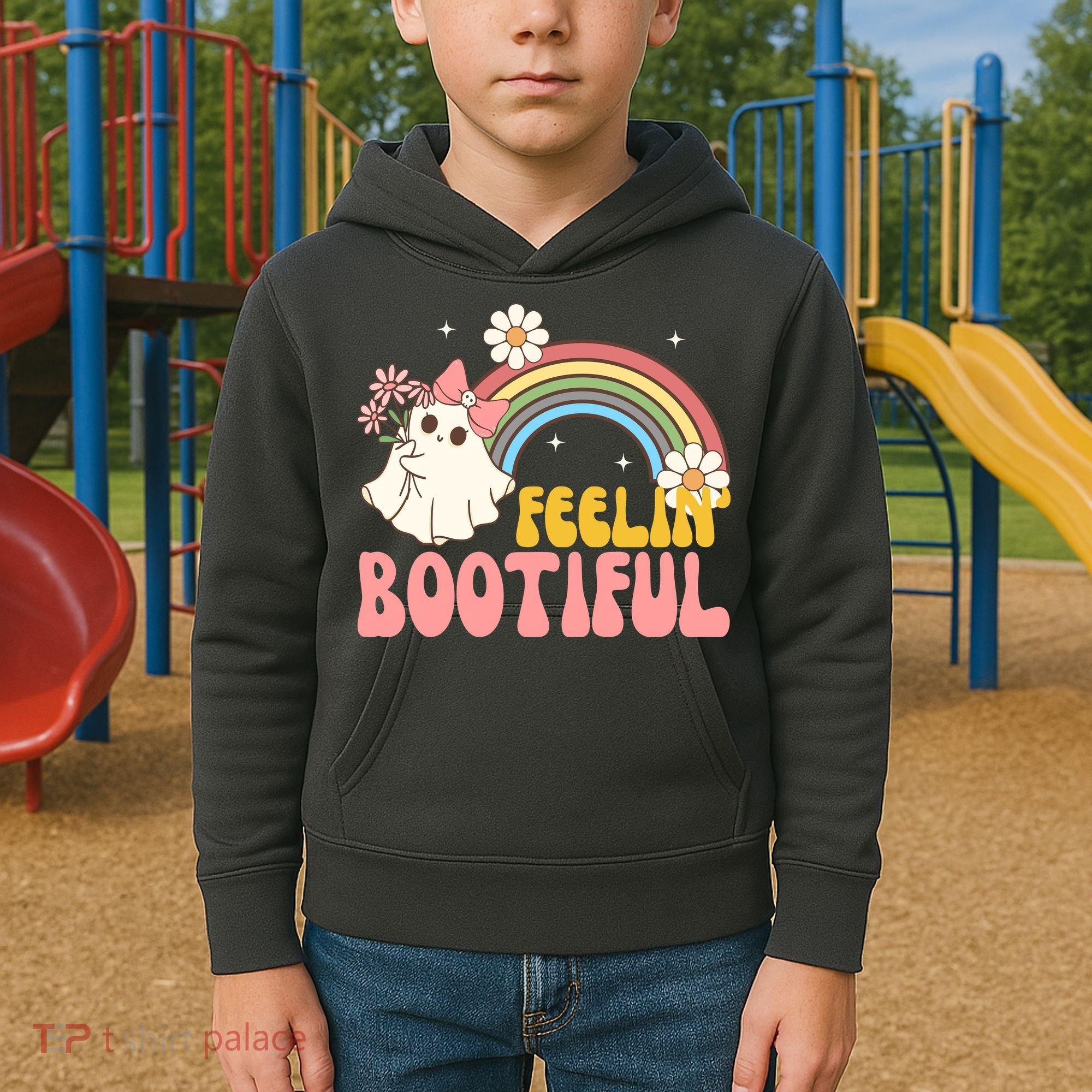 Feeling Bootiful Cute Retro Ghost Halloween Kids Hoodie