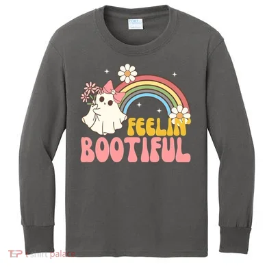 Feeling Bootiful Cute Retro Ghost Halloween Kids Long Sleeve Shirt