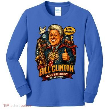 Funny Bill Clinton – Vintage 90s President Sax Design Kids Long Sleeve Shirt