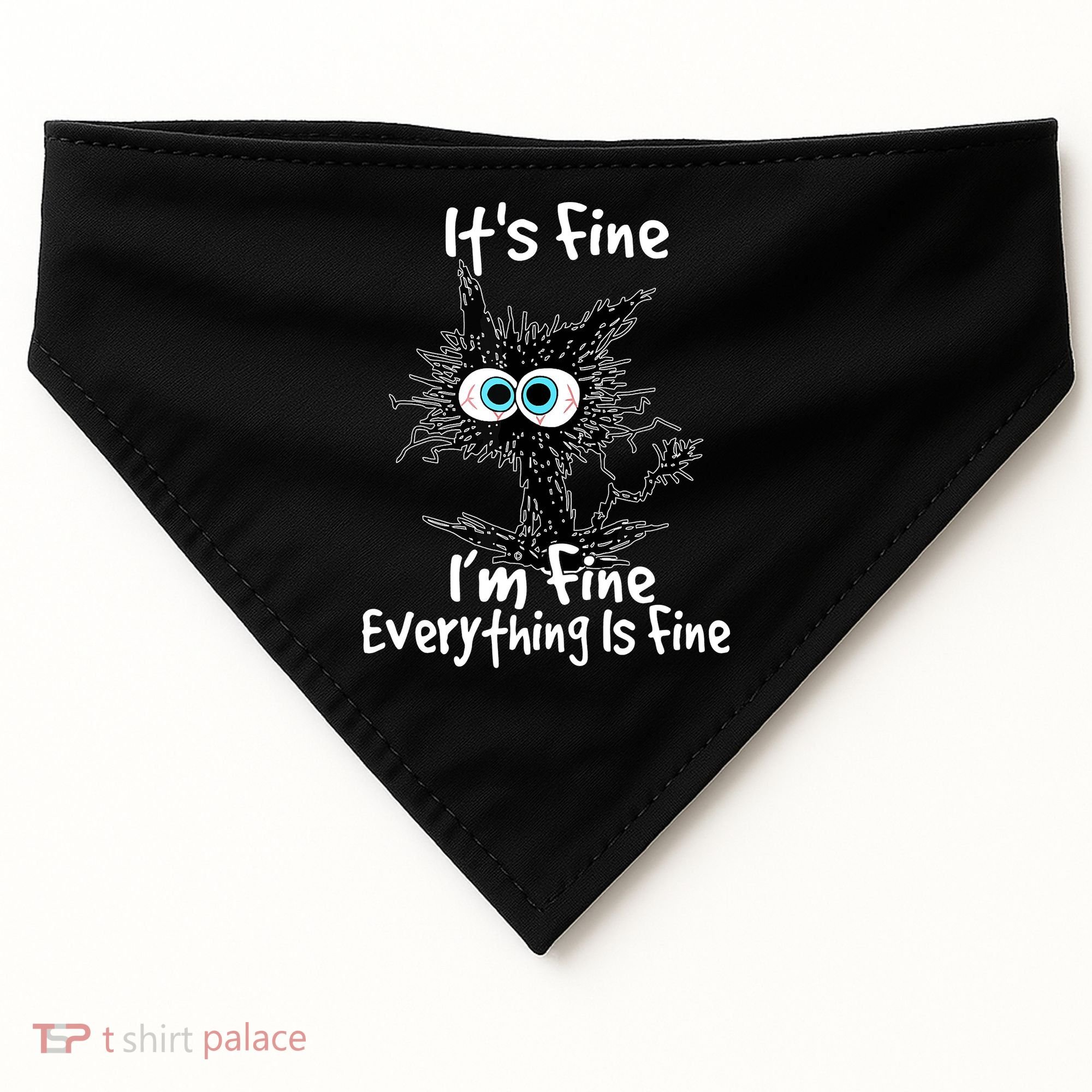 Funny Black Cat It's Fine I'm Fine Everything Is Fine USA-Made Doggie Bandana