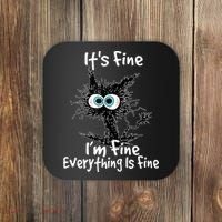Funny Black Cat It's Fine I'm Fine Everything Is Fine Coaster thumb 0