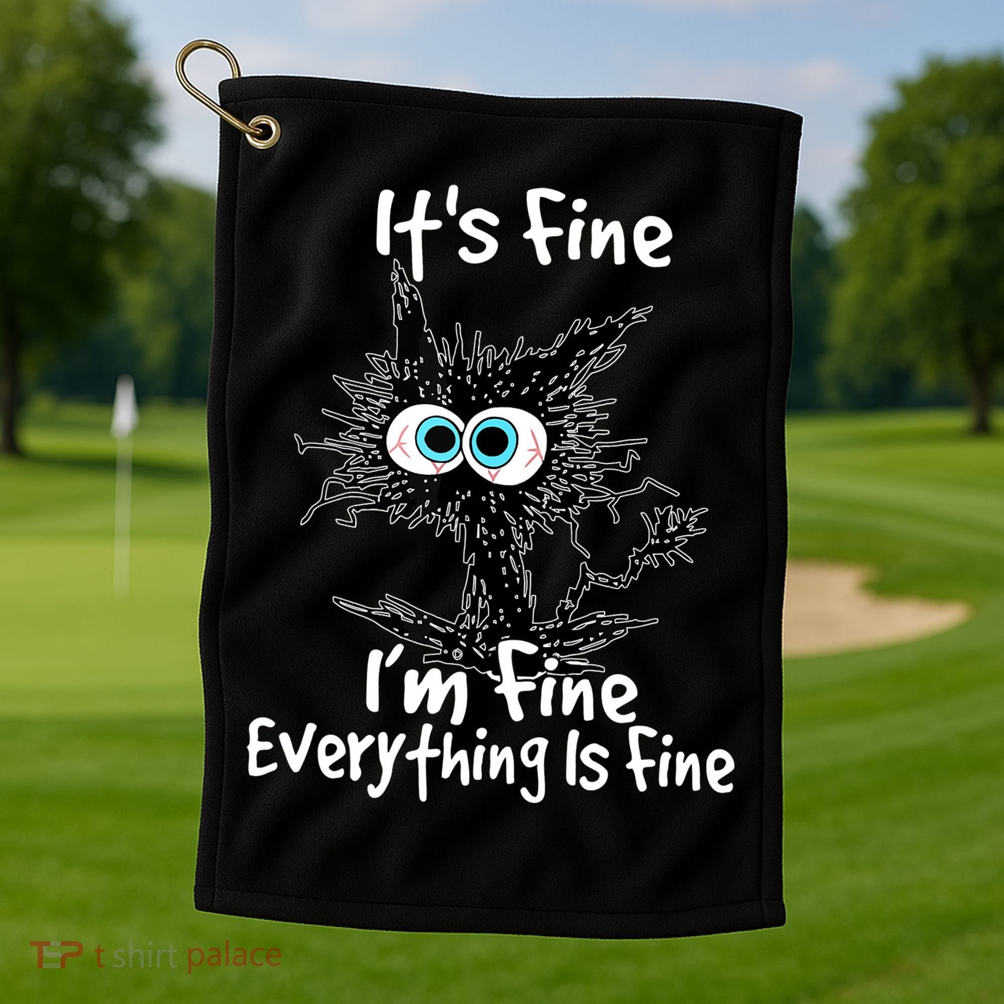 Funny Black Cat It's Fine I'm Fine Everything Is Fine Golf Towel