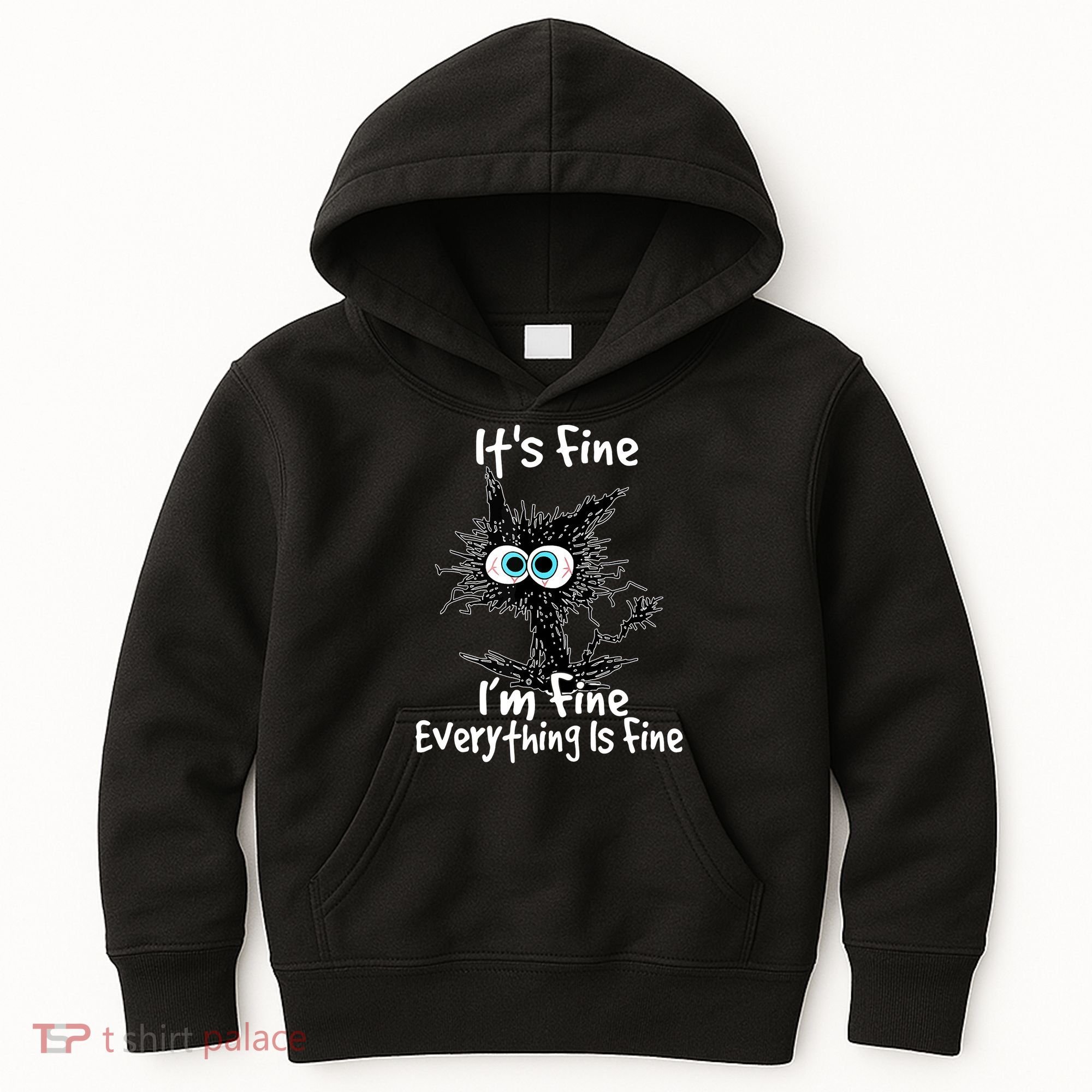Funny Black Cat It's Fine I'm Fine Everything Is Fine Kids Hoodie