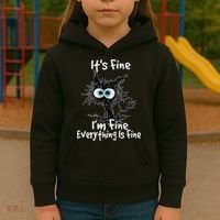 Funny Black Cat It's Fine I'm Fine Everything Is Fine Kids Hoodie thumb 3