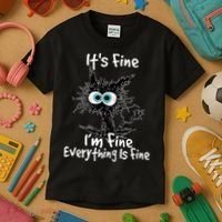 Funny Black Cat It's Fine I'm Fine Everything Is Fine Kids T-Shirt thumb 3