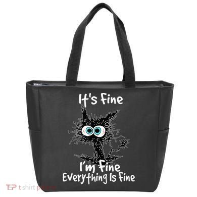 Funny Black Cat It's Fine I'm Fine Everything Is Fine Tote Bag