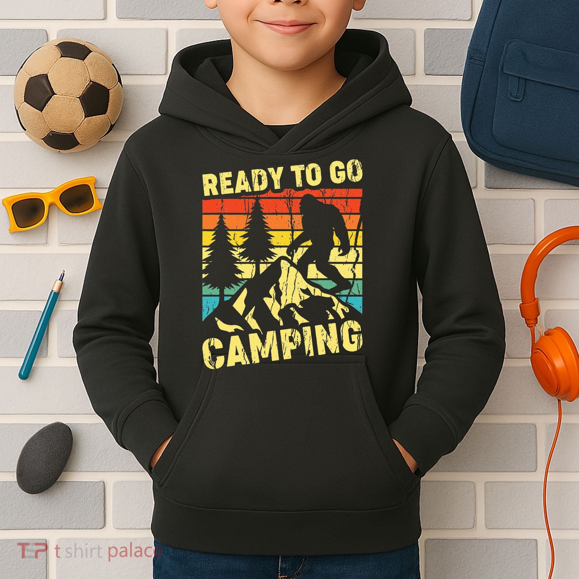 Funny Bigfoot Camping Ready To Go Camping Kids Hoodie