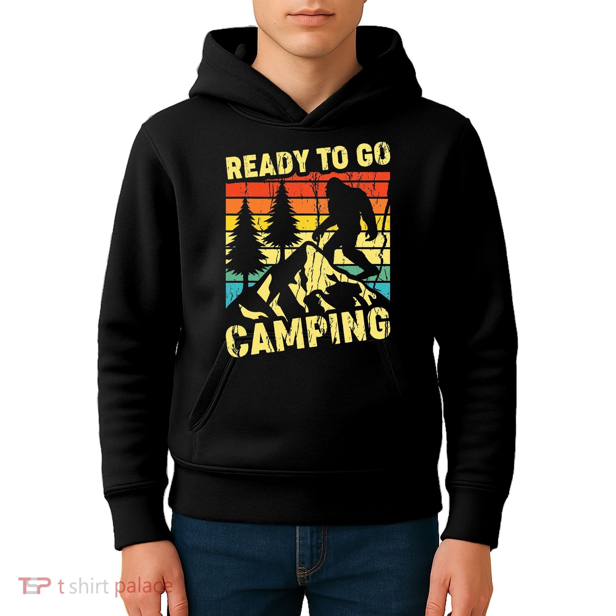 Funny Bigfoot Camping Ready To Go Camping Kids Hoodie