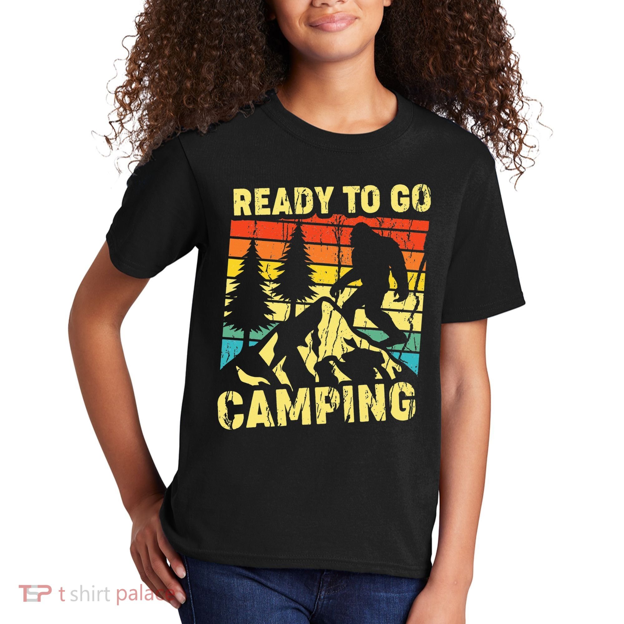 Funny Bigfoot Camping Ready To Go Camping Kids T-Shirt
