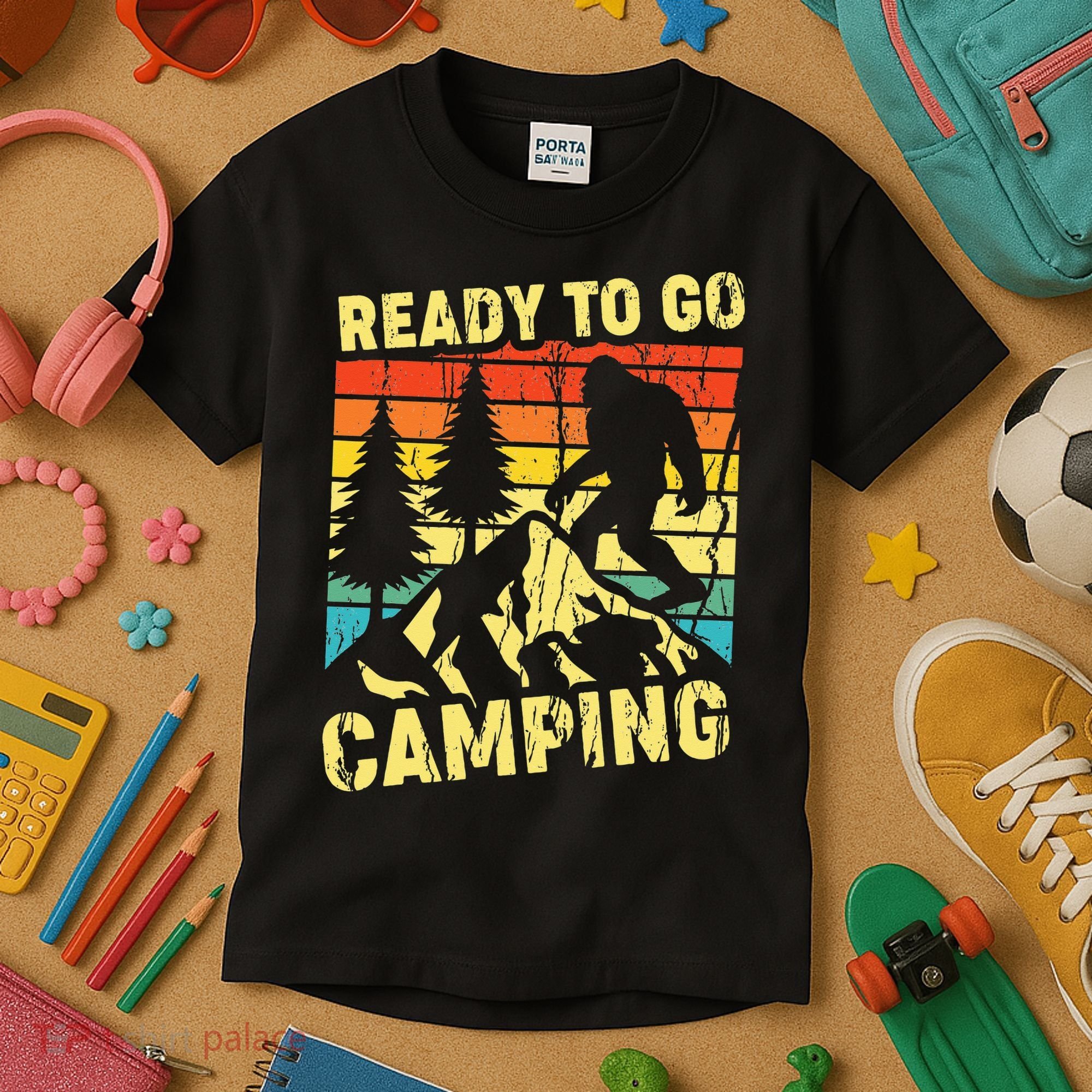 Funny Bigfoot Camping Ready To Go Camping Kids T-Shirt