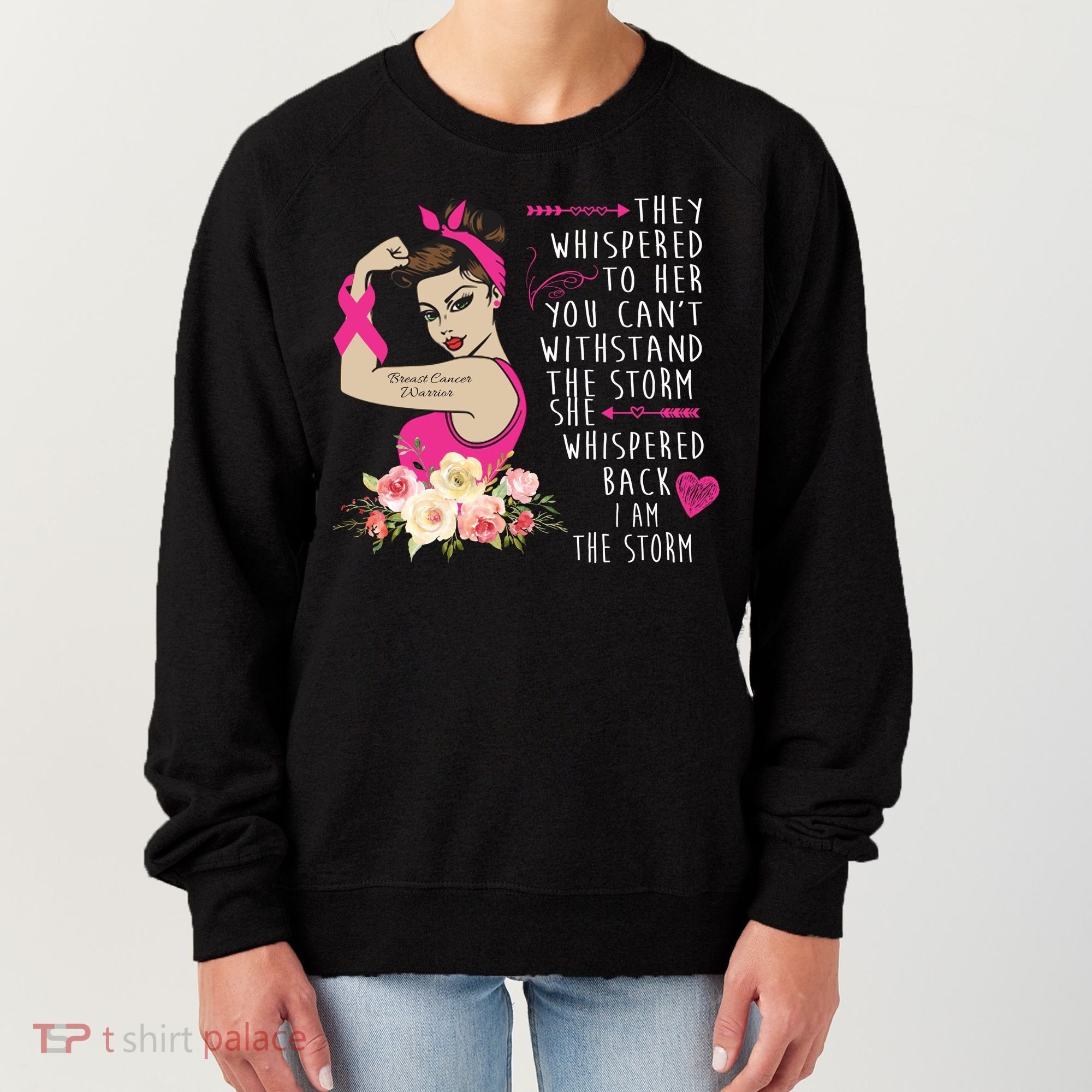 Fight Breast Cancer Quote Messy Bun Women's Sweatshirt