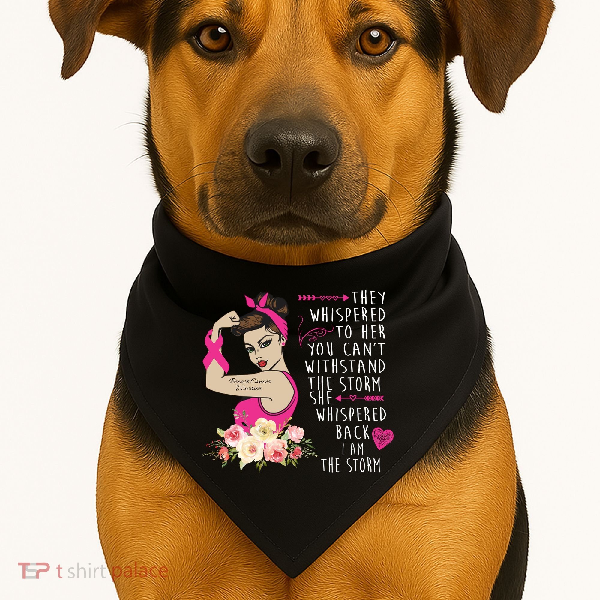 Fight Breast Cancer Quote Messy Bun USA-Made Doggie Bandana