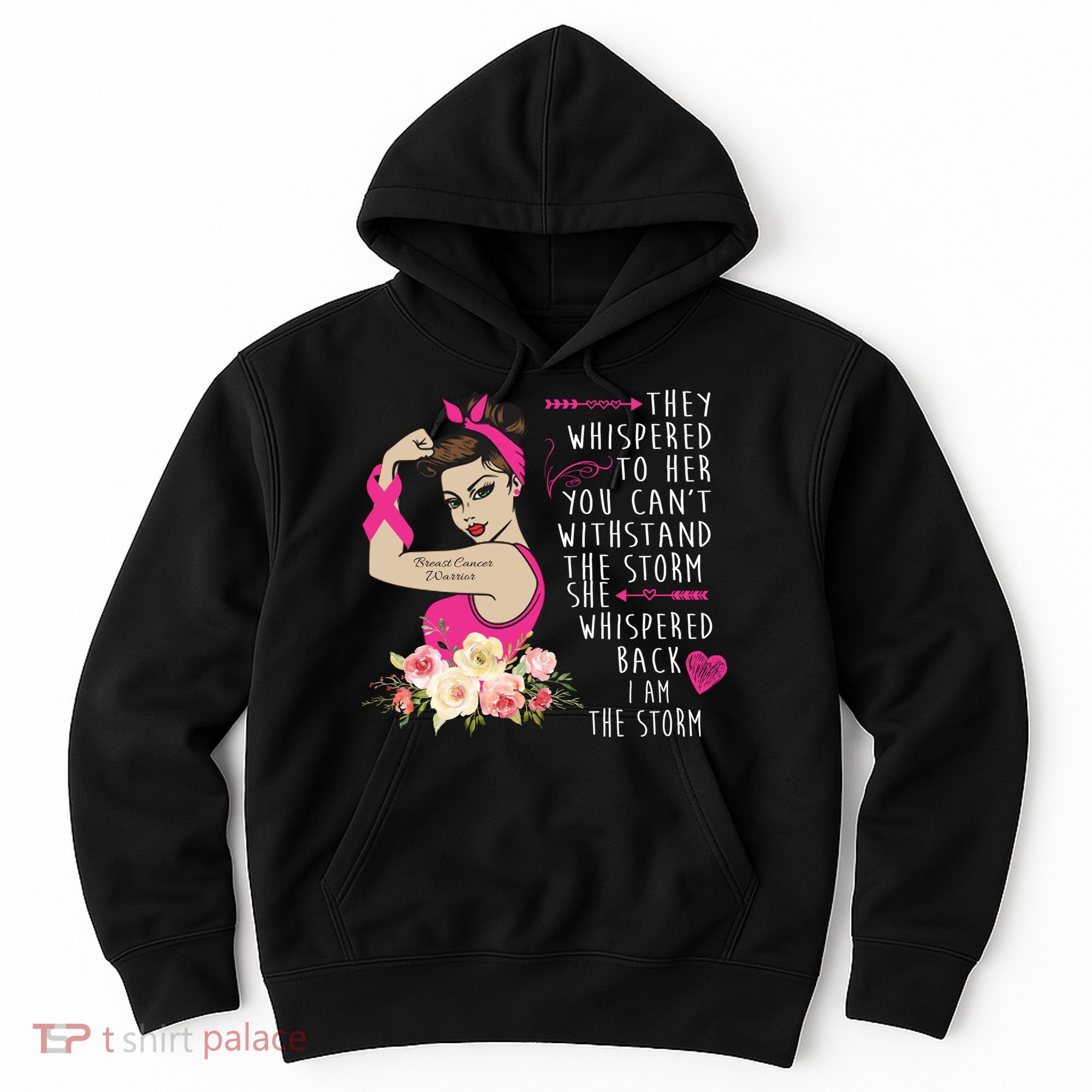 Fight Breast Cancer Quote Messy Bun Hoodie