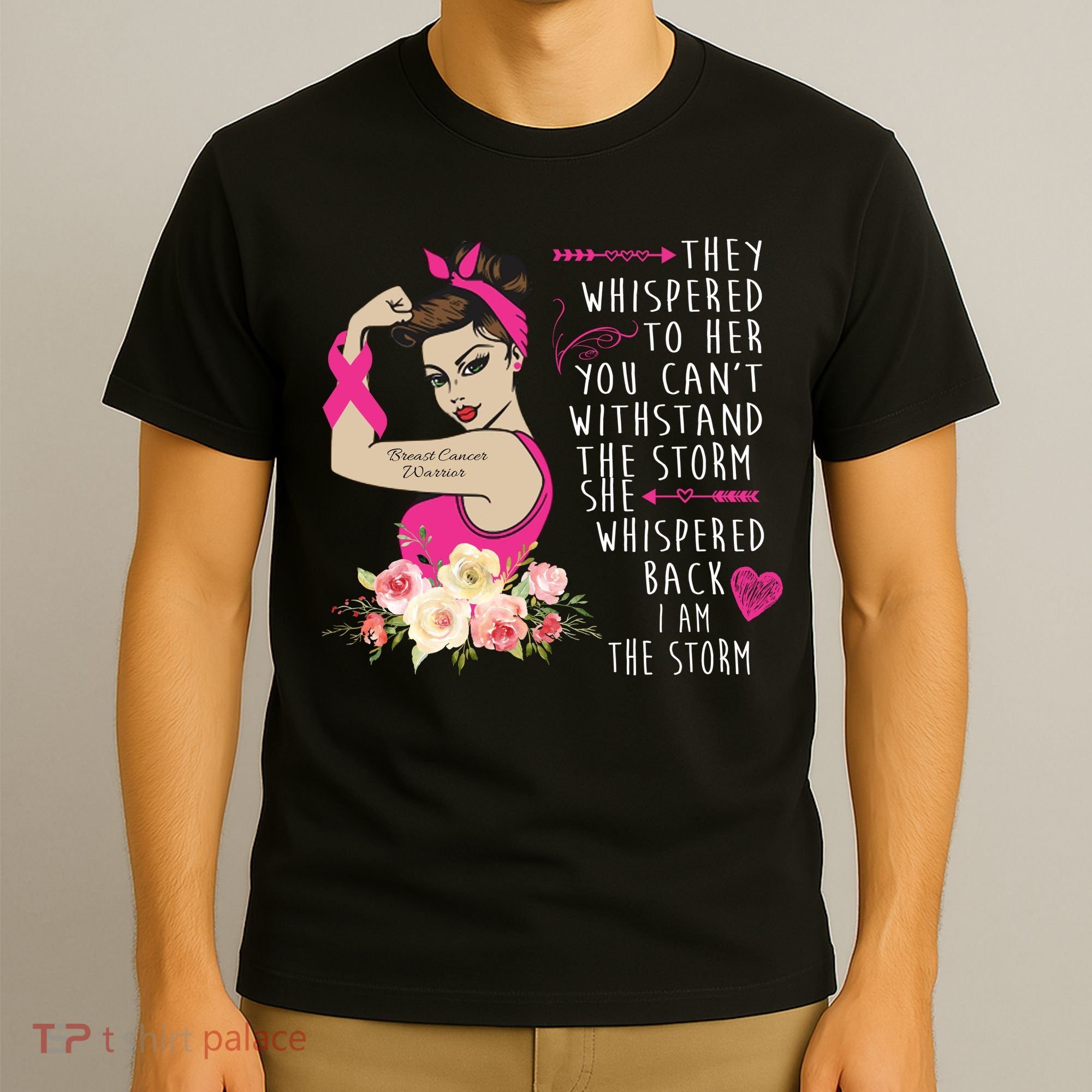Fight Breast Cancer Quote Messy Bun T-Shirt