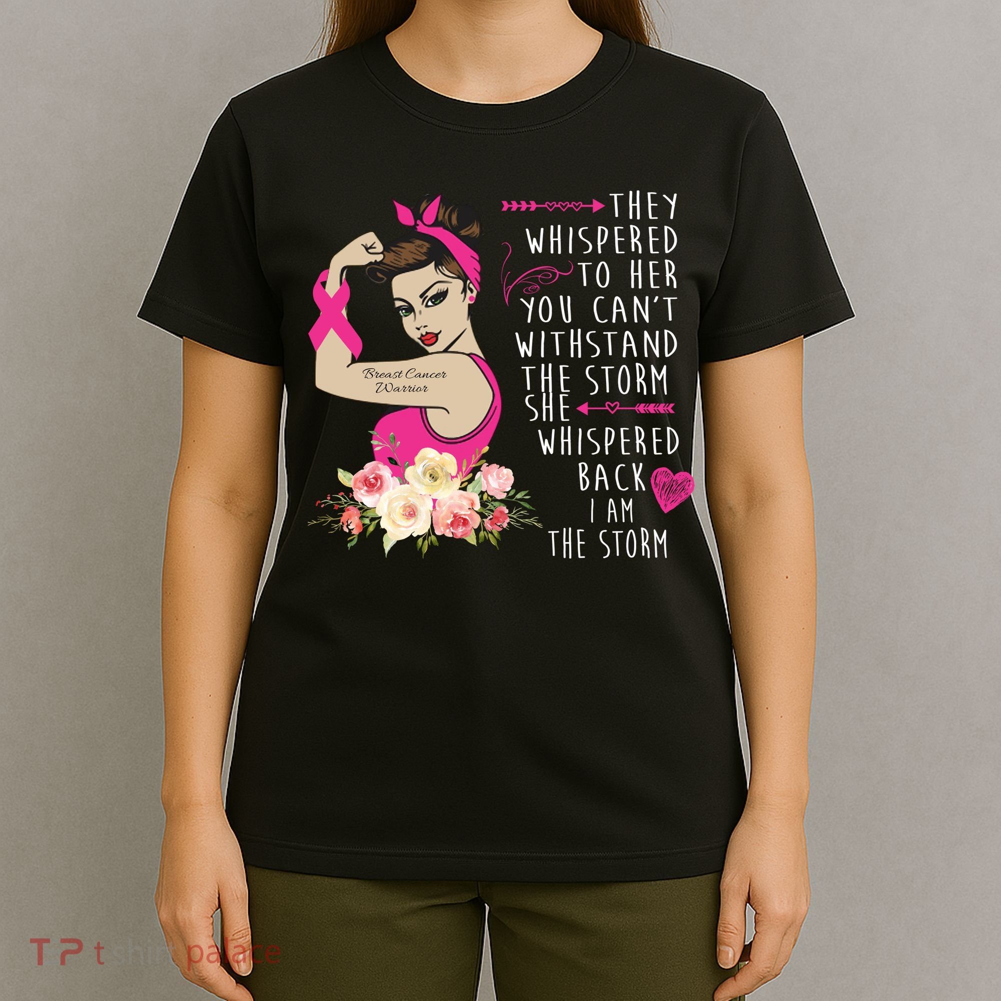 Fight Breast Cancer Quote Messy Bun T-Shirt
